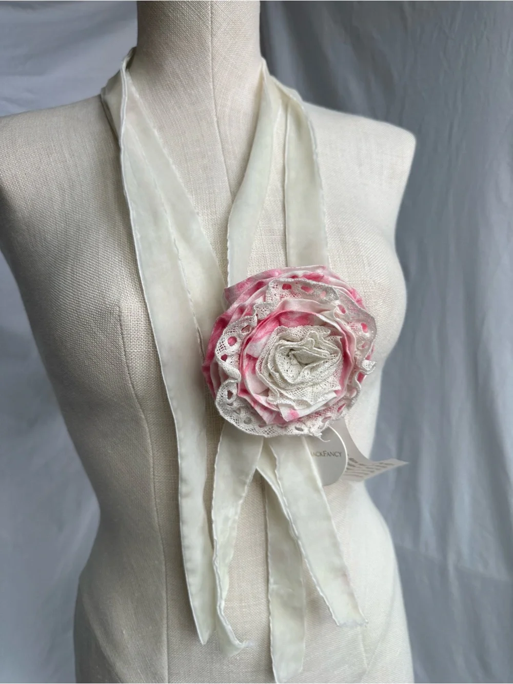 LoveShackFancy Rivia Belt NWT Cotton Pink Cream Rosette O/S
